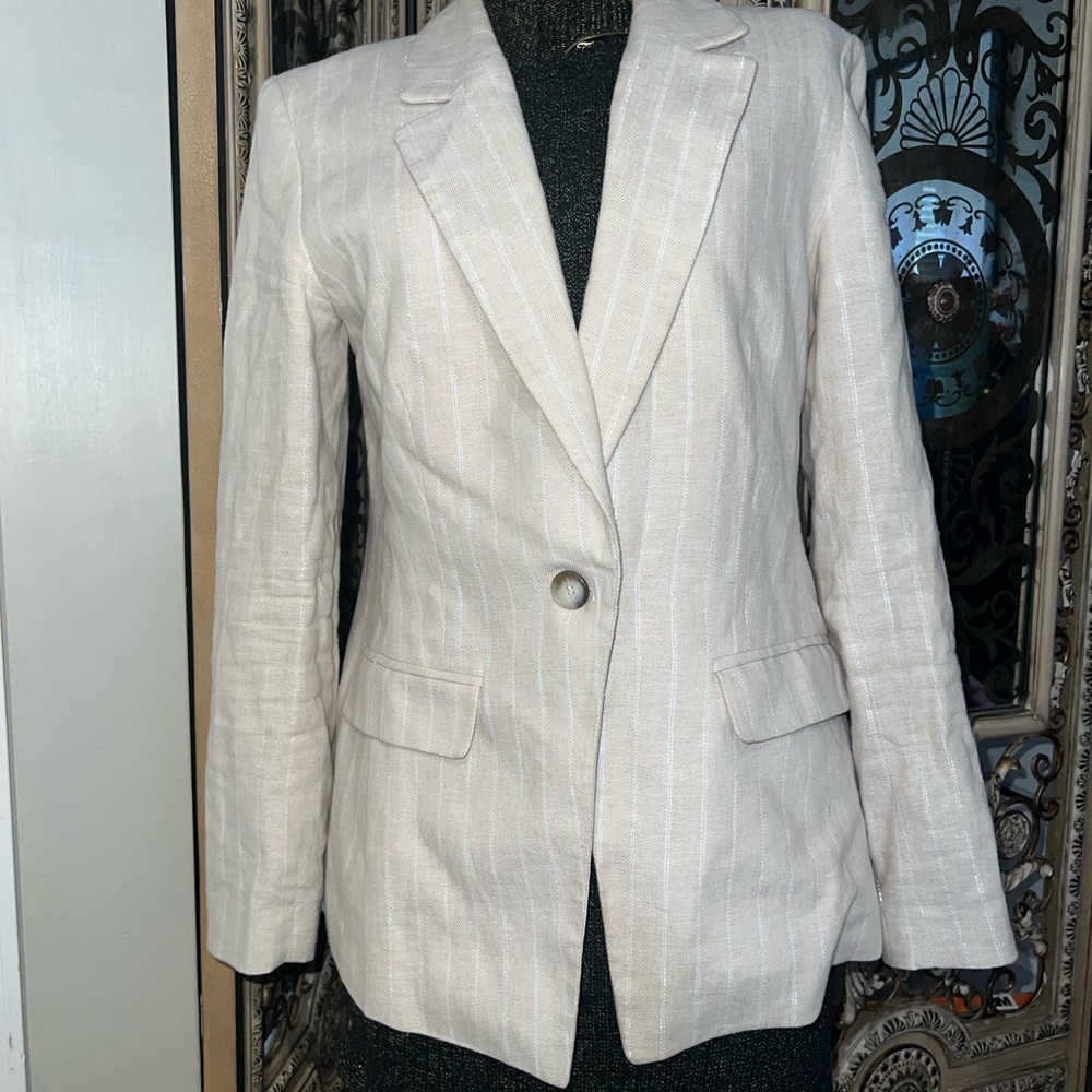 LOFT Cream Striped Single-Button Blazer - Picture 2 of 4